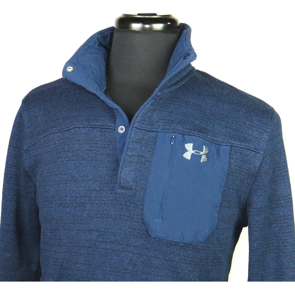 Under Armour Cold Gear Dark Blue Collared Snap Sweater Fleece Jacket Men's Large - Picture 2 of 8